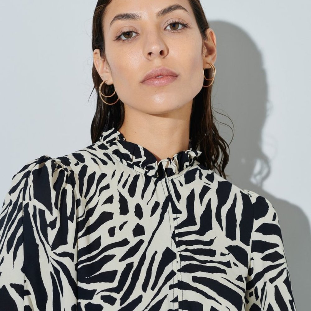 Sister Jane Blouse Black White Graphic Wave Paneled Top SKU 214364